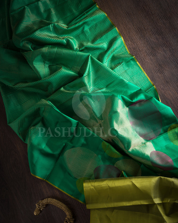 Emerald Green And Pear Green Borderless Kanjivaram Silk Saree - DJ341(C)