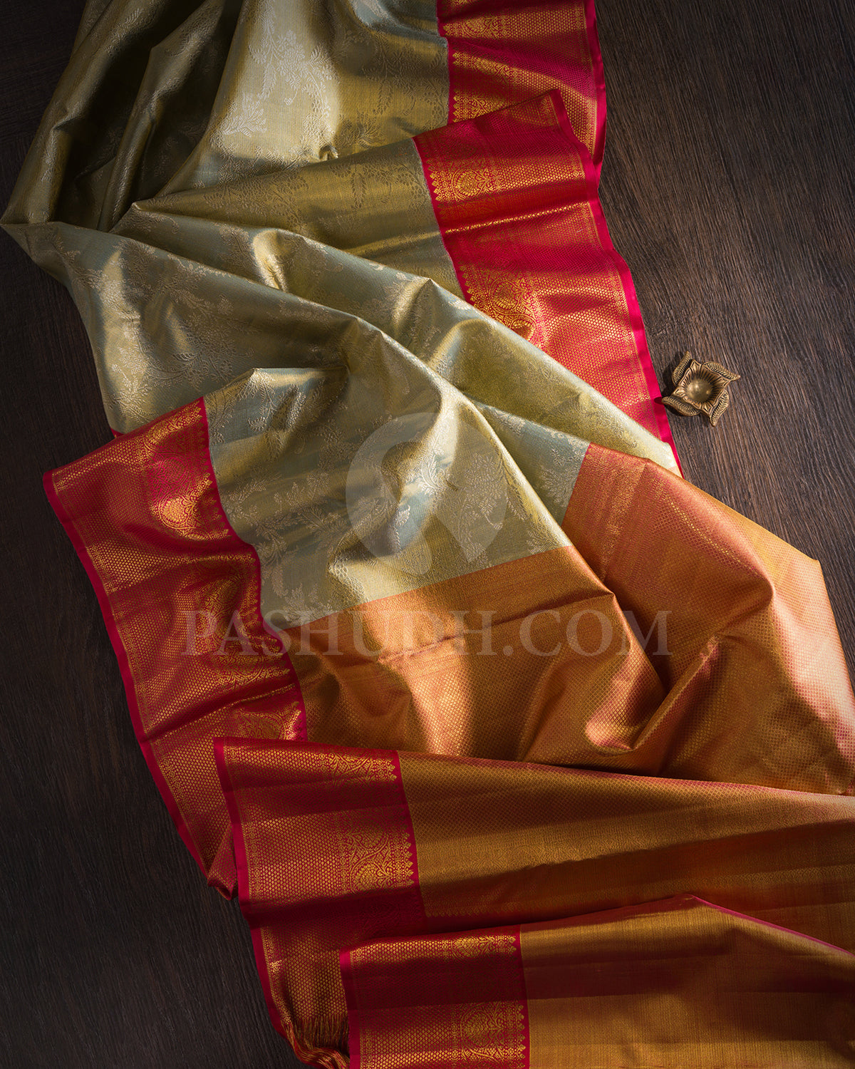 Powder Blue Shot Gold And Rouge Pink Kanjivaram Silk Saree - S1416(A)