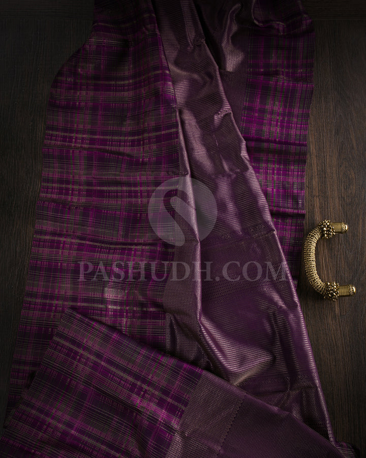 Violet and Forest Green Kanjivaram Silk Saree - D540(B)