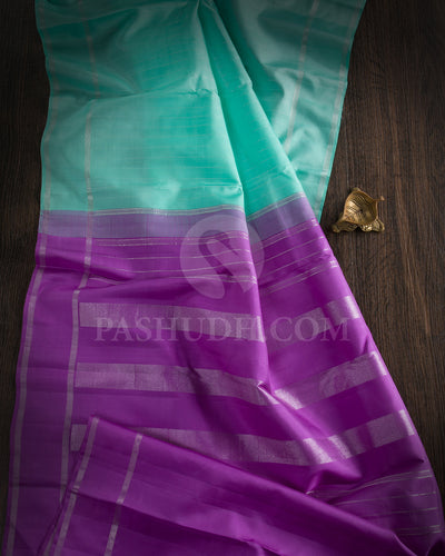 Cyan And Lavender Traditional Kanjivaram Silk Saree - SVJ87