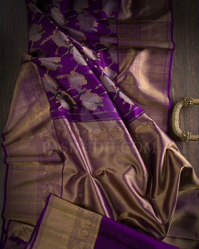 Violet Pure Zari Kanjivaram Silk Saree - P164(A)