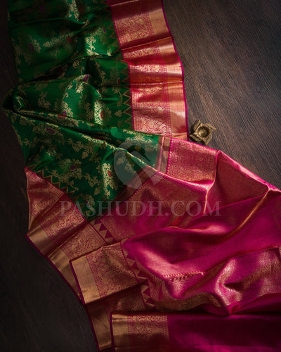 Emerald Green and Magenta Kanjivaram Silk Saree - S1242(C)