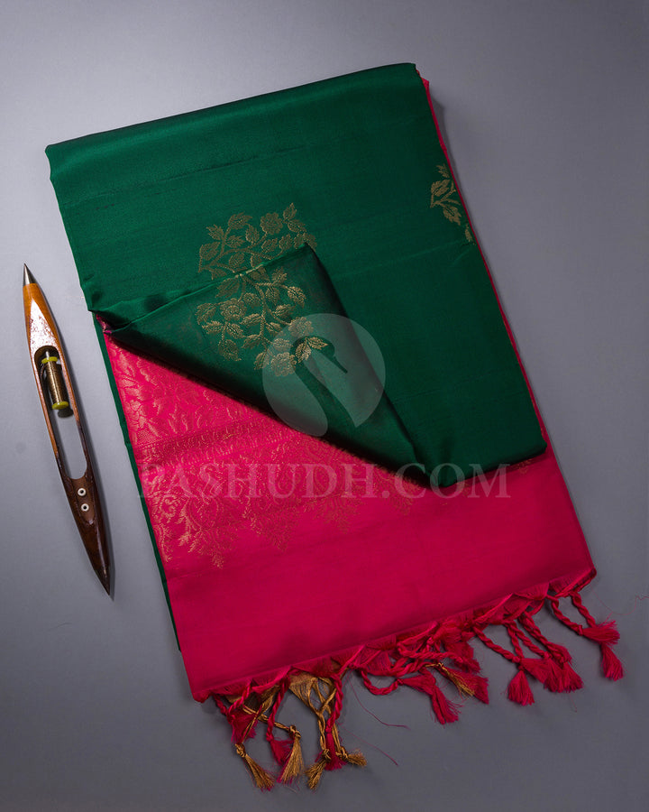 Forest Green and Bright Pink Soft Silk Saree - AC13