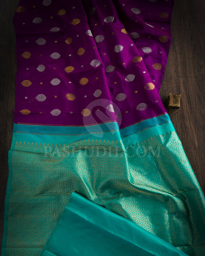 Violet And Sea Green Borderless Traditional Kanjivaram Silk Saree - SVJ60