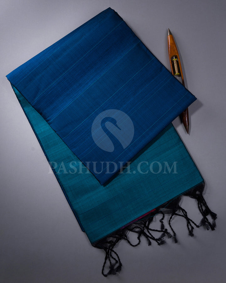 Peacock Blue and Anandha Blue Dupion Soft Silk Saree - AC42