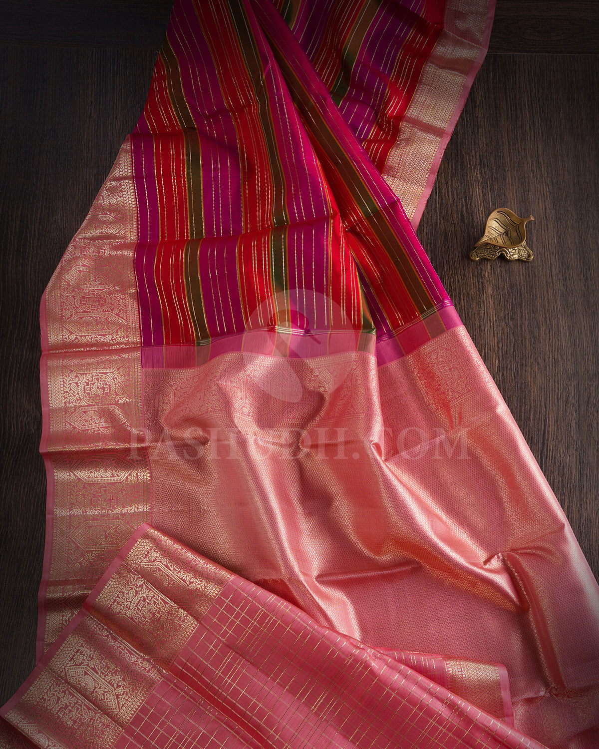 Pink, Red, Green And Peachy Pink Kanjivaram Silk Saree - S1388(A)