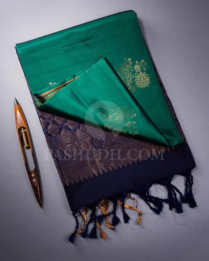 Forest Green and Navy Blue Soft Silk Saree - AC81