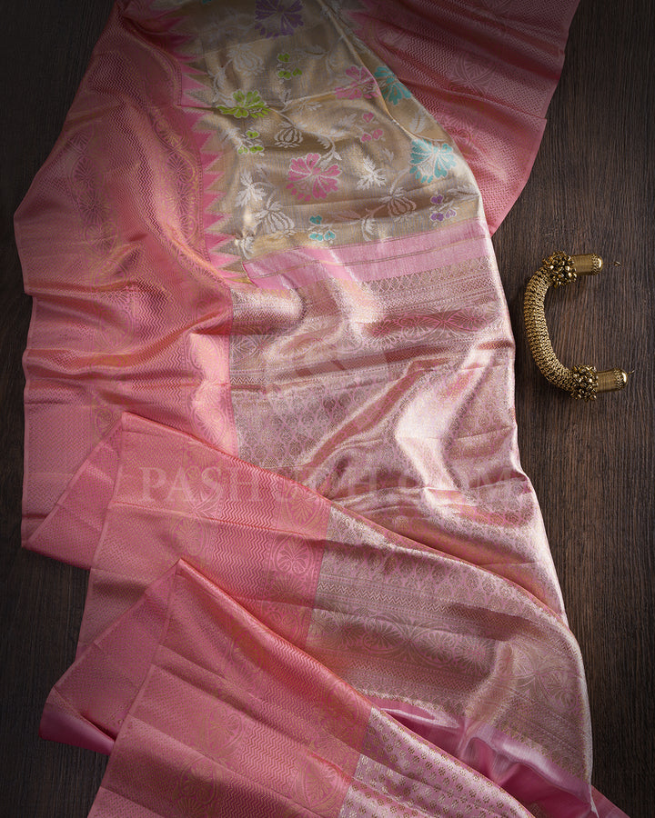 Silver gold And Baby Pink Tissue Kanjivaram Silk Saree - BKB14