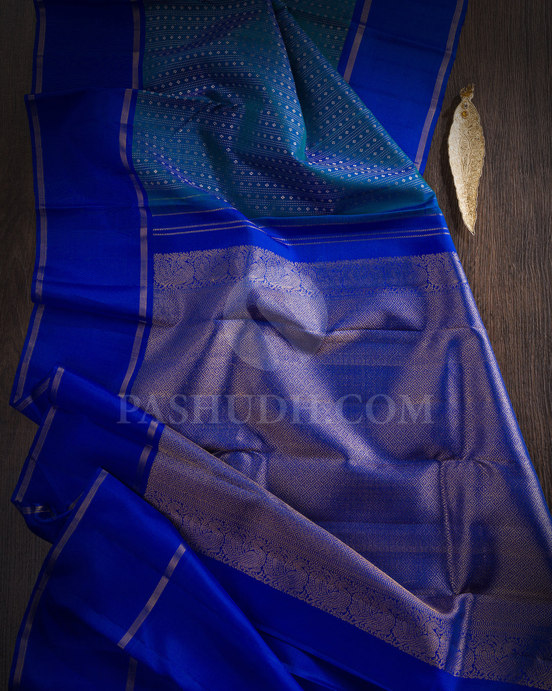 Peacock Blue and Royal Blue Kanjivaram Silk Saree - BKF23