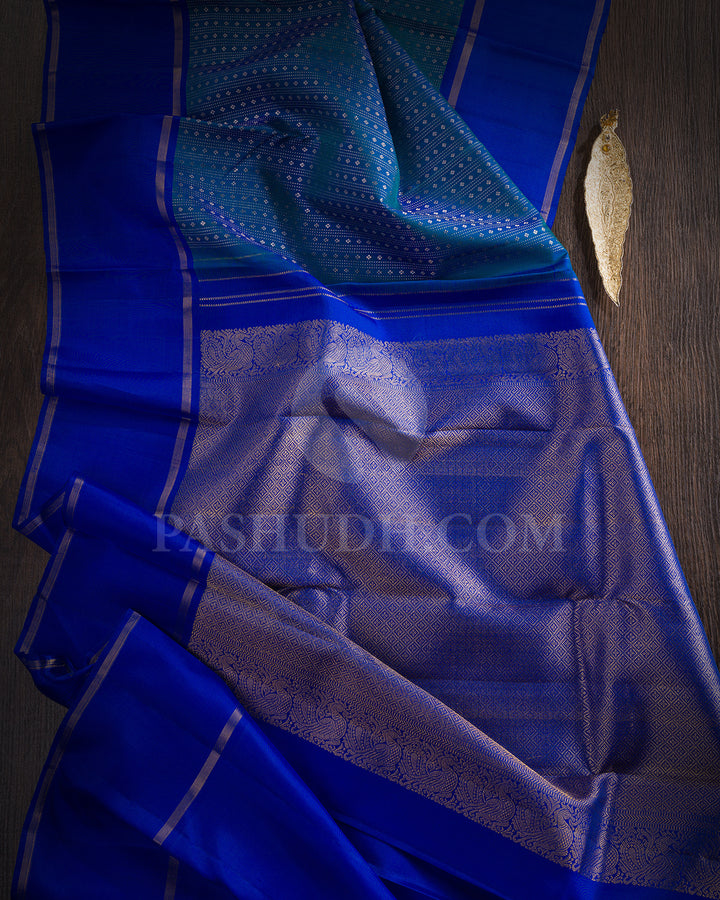 Peacock Blue and Royal Blue Kanjivaram Silk Saree - BKF23