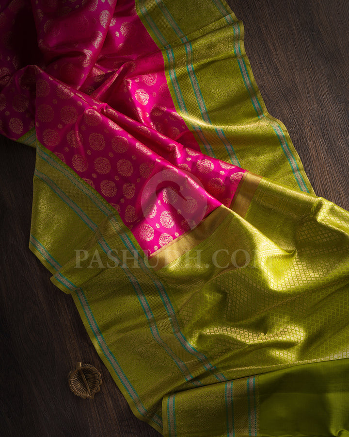 Rani Pink And Parrot Green Kanjivaram Silk Saree - S1071( C )