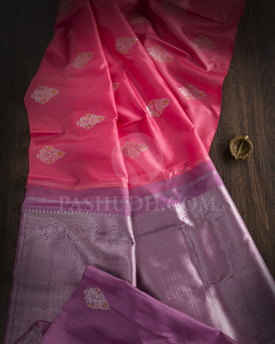 Watermelon Pink And Lavender Borderless Traditional Kanjivaram Silk Saree - SVJ59