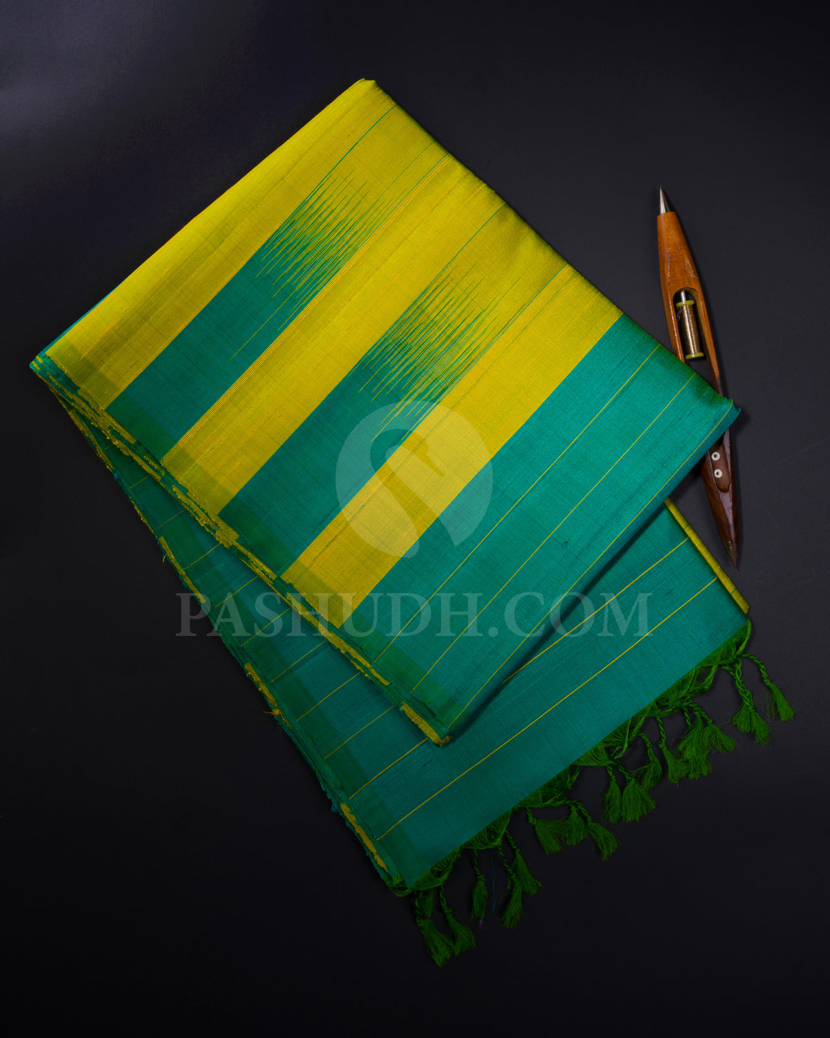 Yellow and Anandha Blue Dupion Soft Silk Saree - AC74