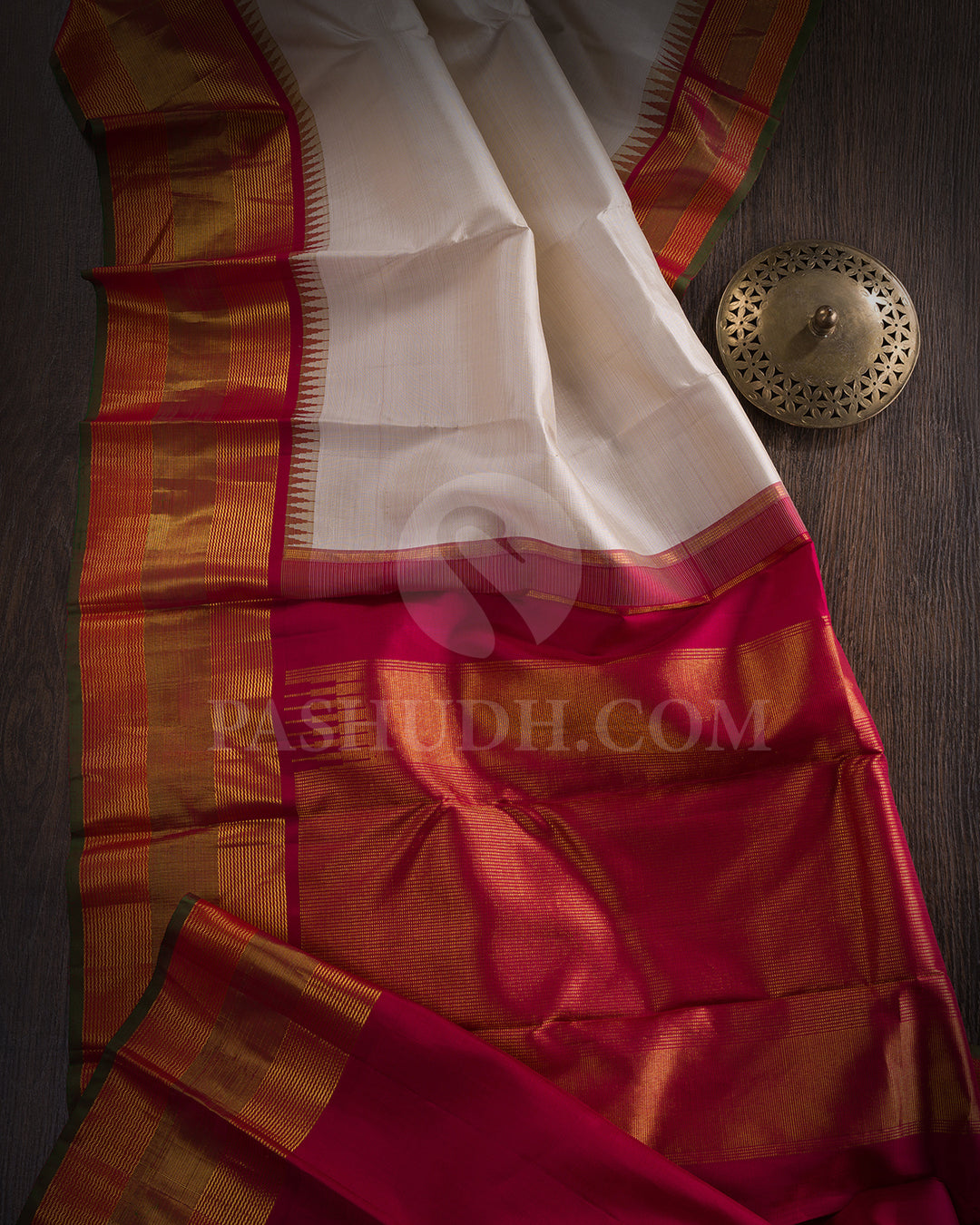 Beige And Red Kanjivaram Silk Saree - BKF20