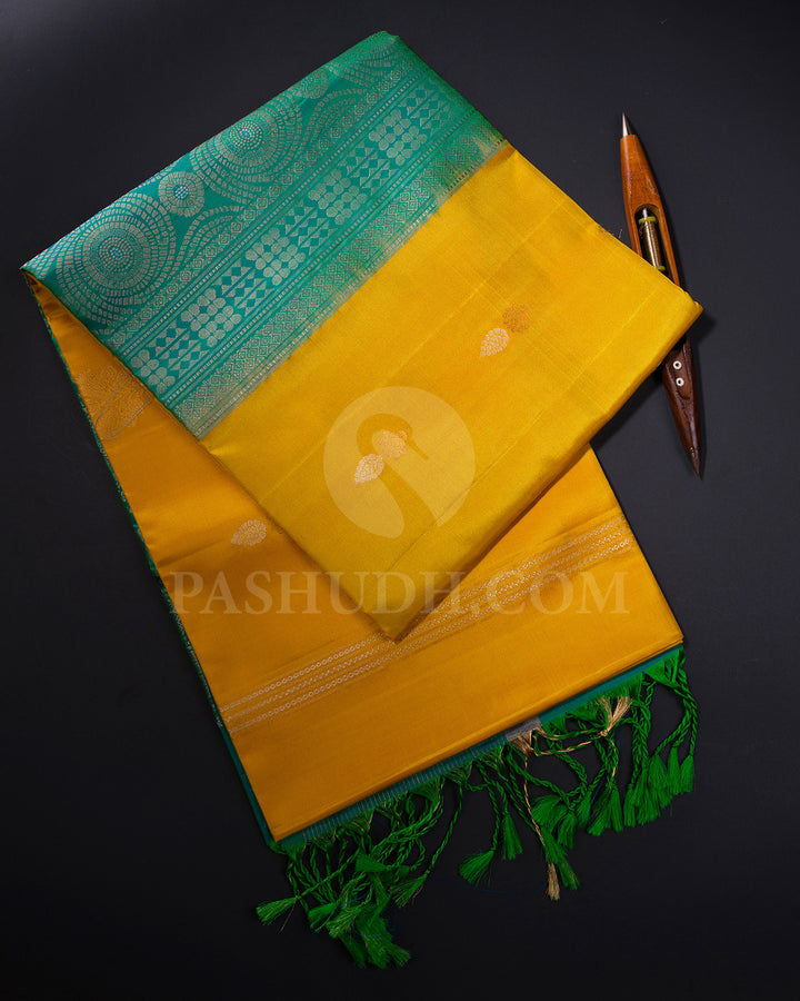 Mango Yellow and Blue Green Soft Silk Saree - AC1