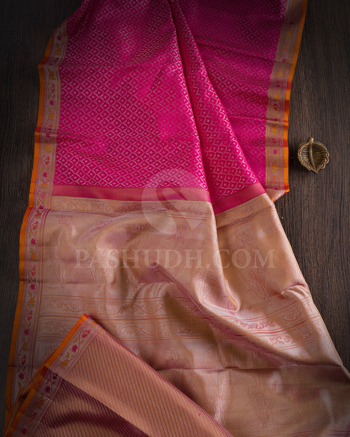 Mulberry Pink and Khaki Kanjivaram Silk Saree - DT300(A)