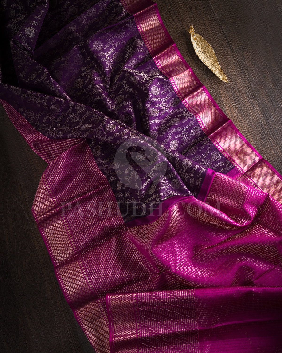 Purple And Rani Pink Kaanjivaram Silk Saree - DT260(F)