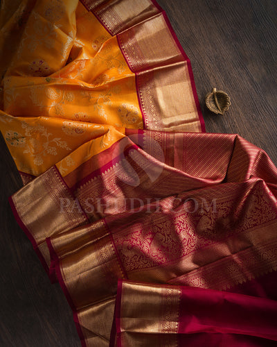 Mango Yellow And Maroon Kanjivara Silk Saree - S1402(A)