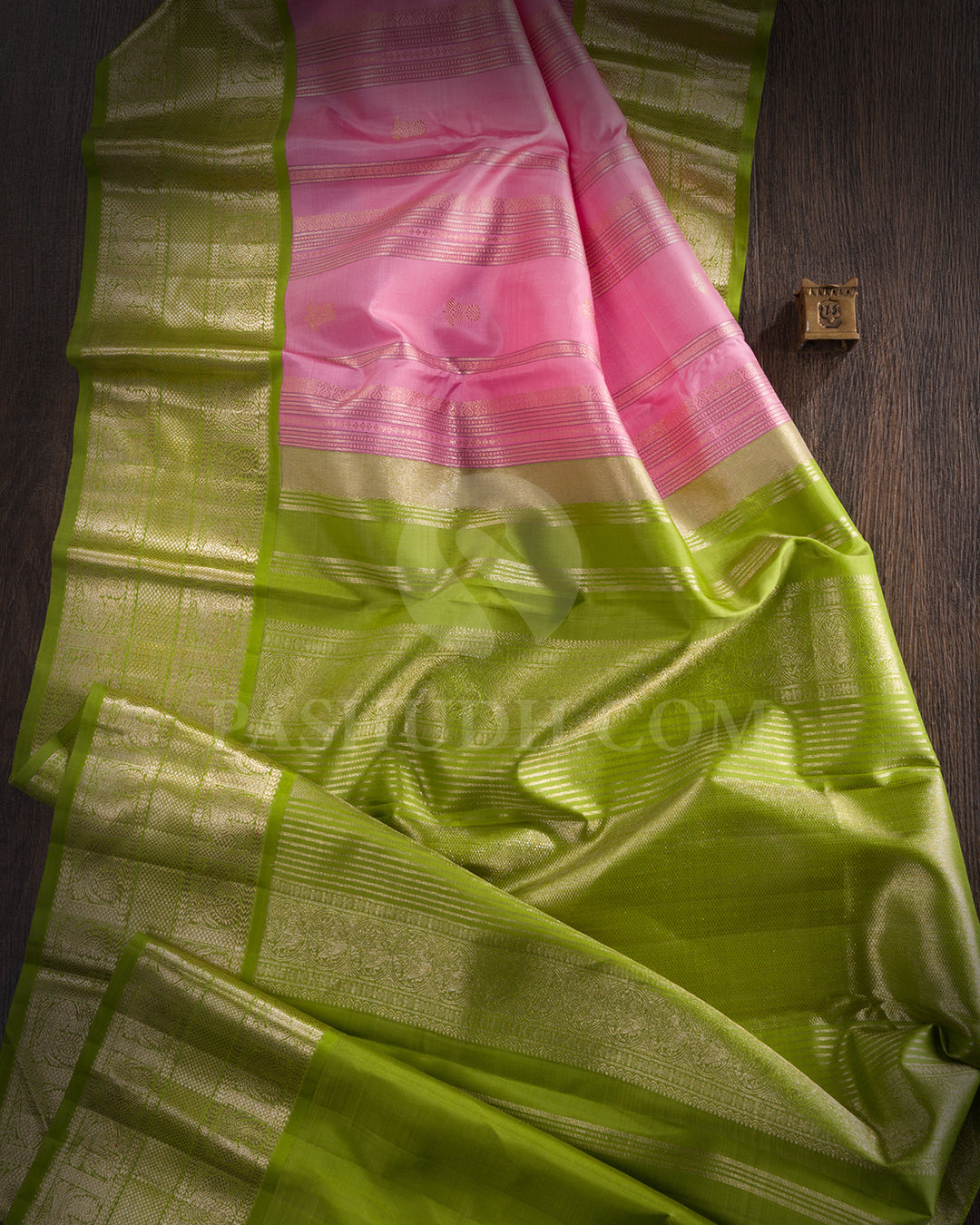 Rose Pink And Parrot Green Kanjivaram Silk Saree - S1333(B)