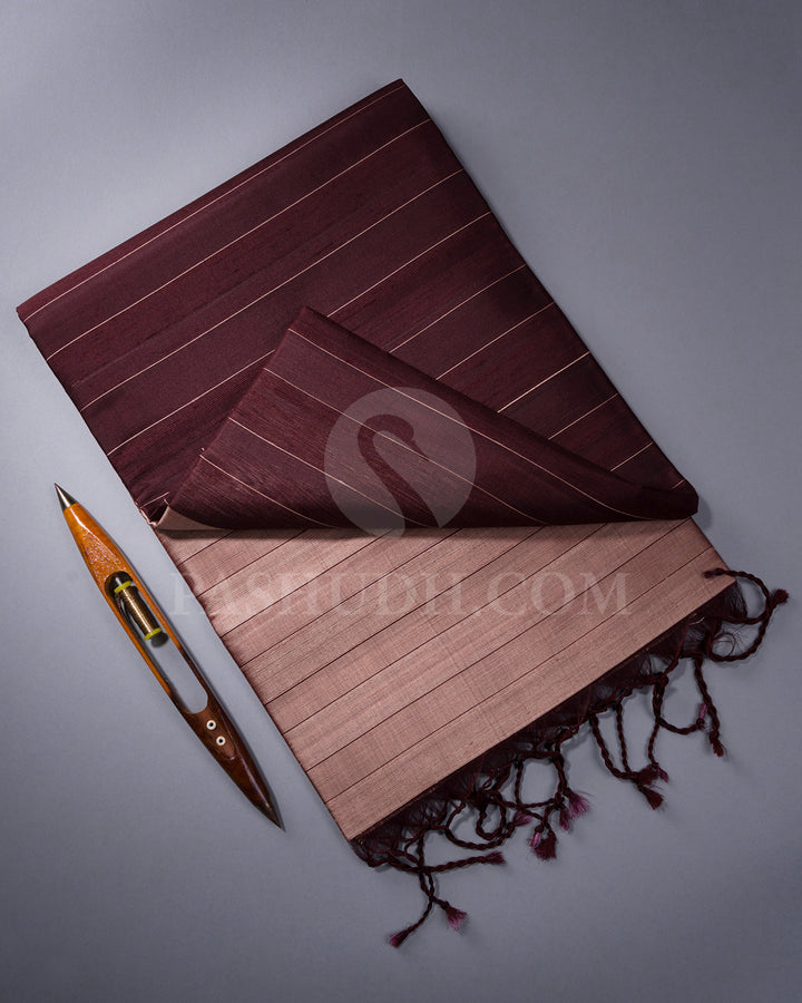 Dark Brown and Taupe Dupion Soft Silk Saree - AC32