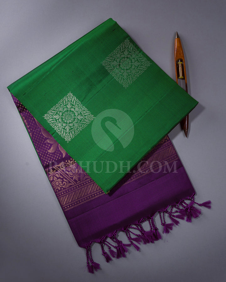 Parrot Green and Violet Soft Silk Saree - AC29