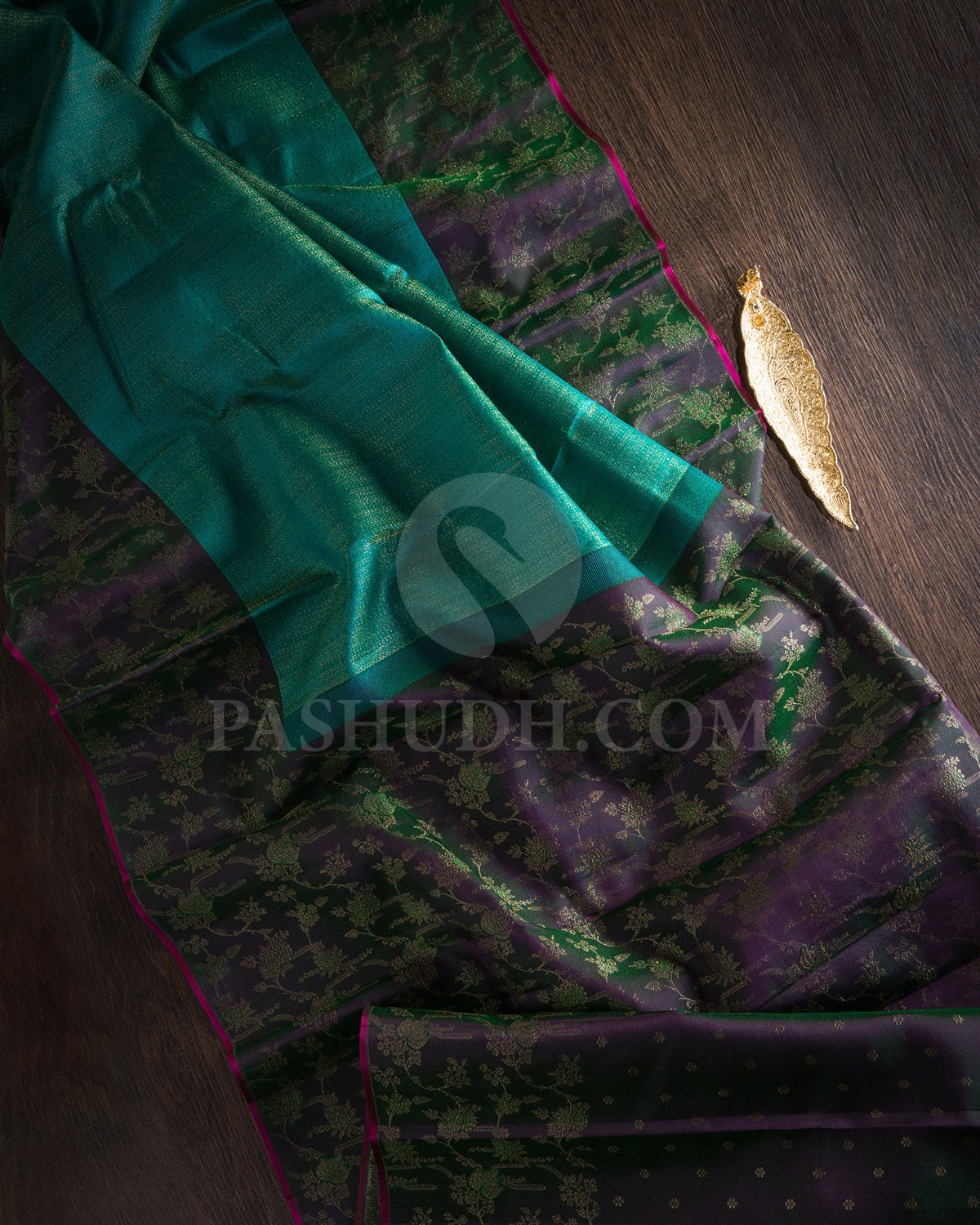 Sapphire Green And Shot Violet Kanjivaram Silk Saree - DJ280(G)