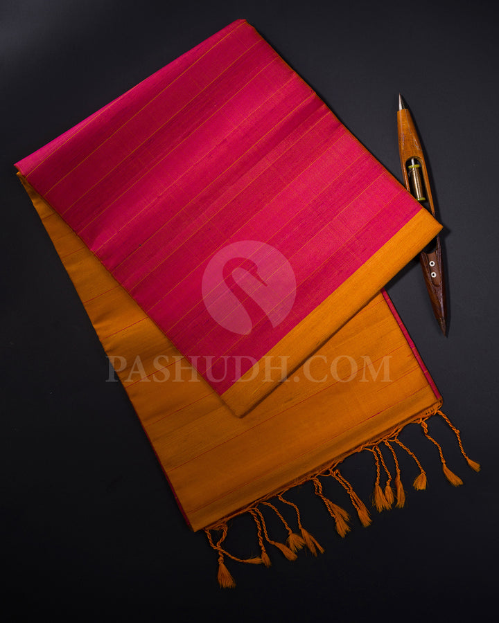 Orange and Pink Dupion Soft Silk Saree - AC6
