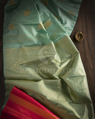 Pastel Teal Borderless Traditional Kanjivaram Silk Saree - SVJ57