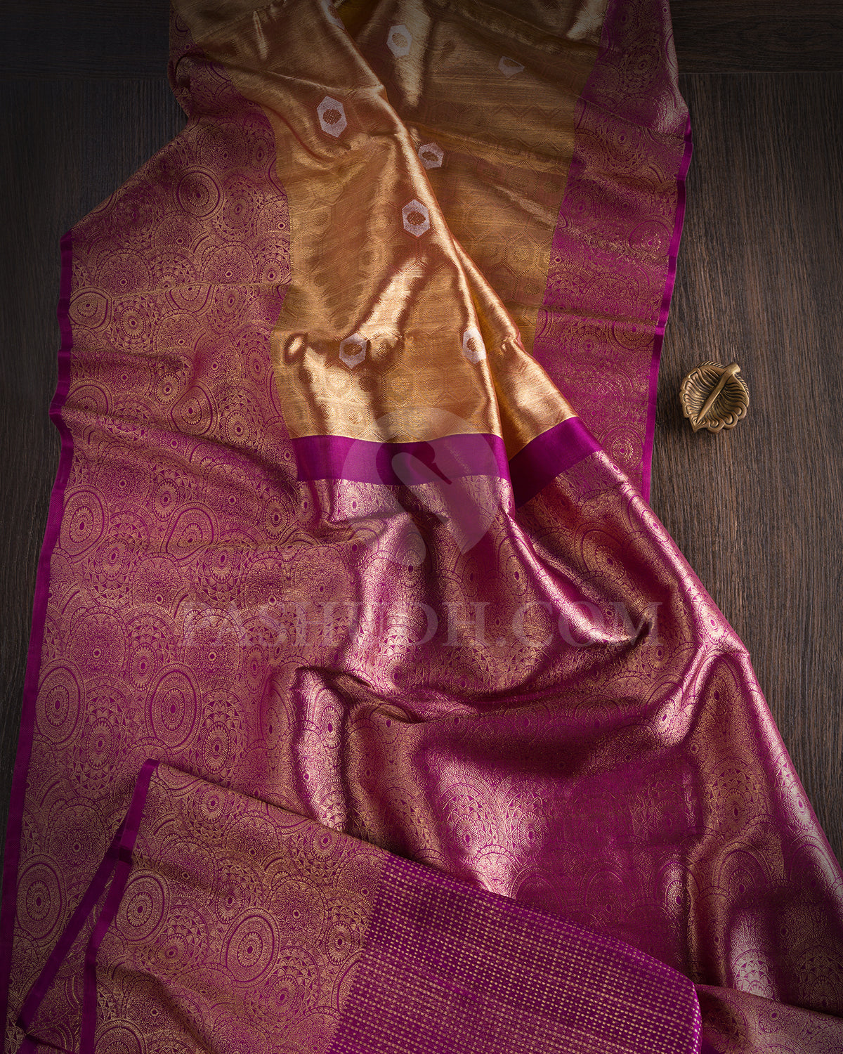 Gold And Violet Shimmer Organza Kanjivaram Silk Saree - S1373(A)