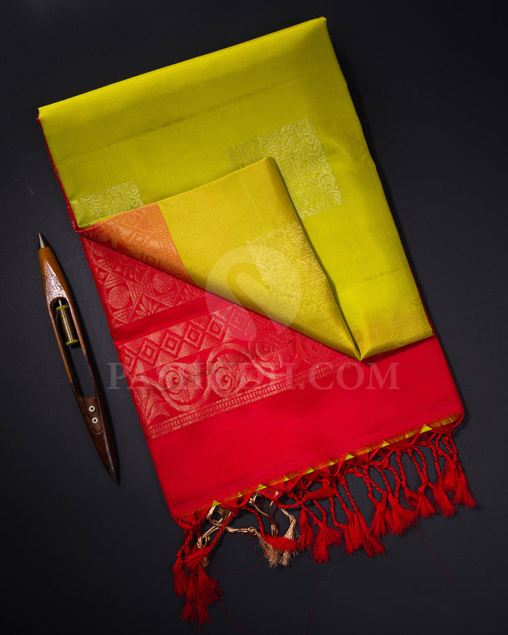 Light Green and Bright Red Soft Silk Saree - AC33