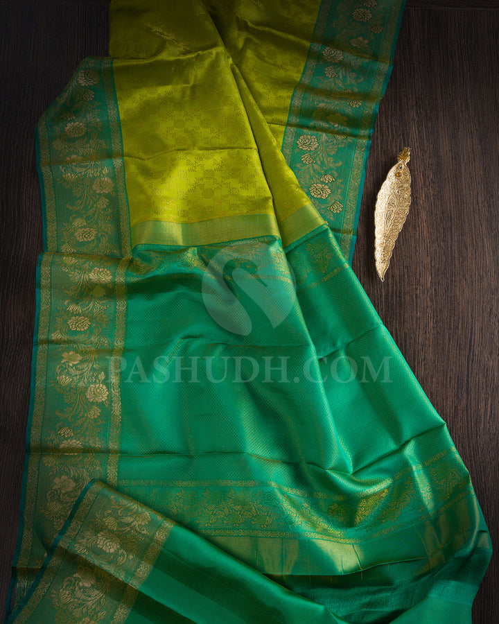 Parrot Green And Anandha Blue Kanjivaram Silk Saree - D602(A)