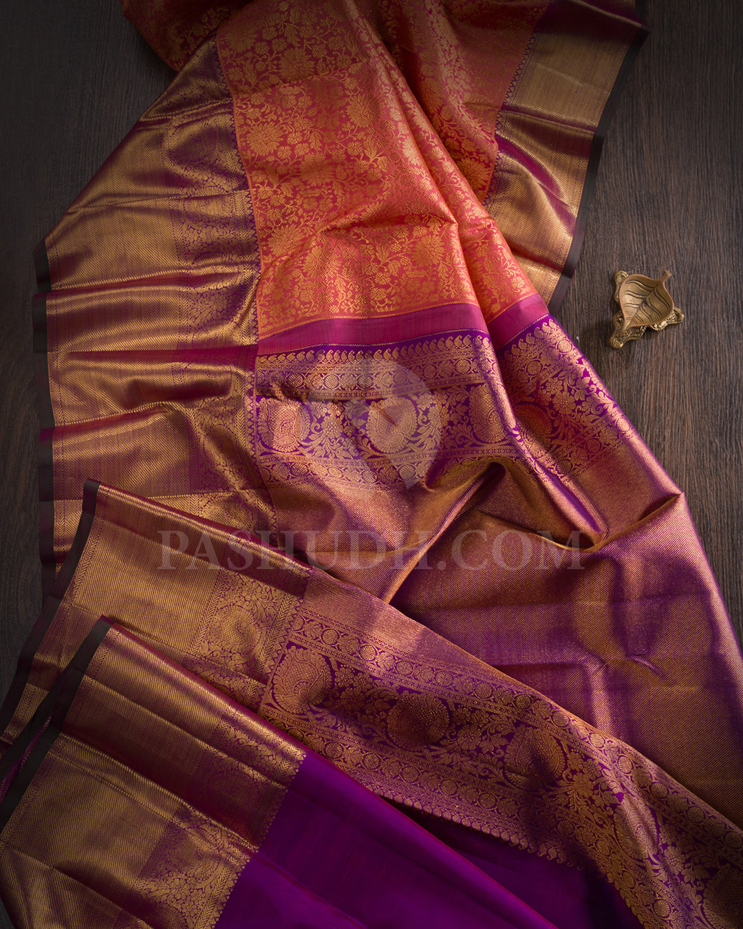 Dual Shaded Pink And Violet Kanjivaram Silk Saree - BKB10