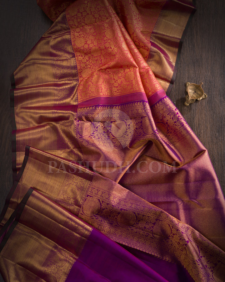 Dual Shaded Pink And Violet Kanjivaram Silk Saree - BKB10