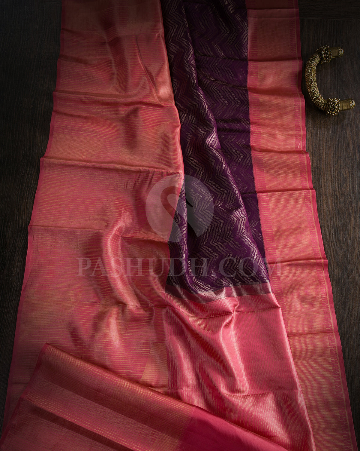 Violet And Pink Kanjivaram Silk Saree - D599(A)