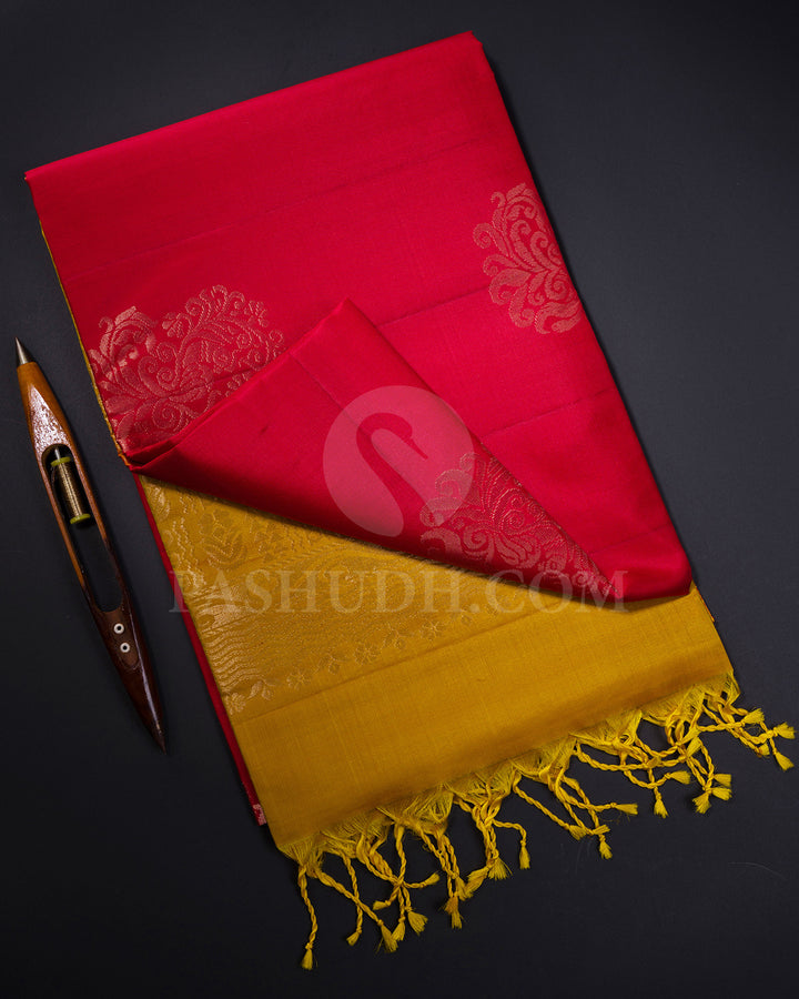 Red and Golden Yellow Soft Silk Saree - AC19