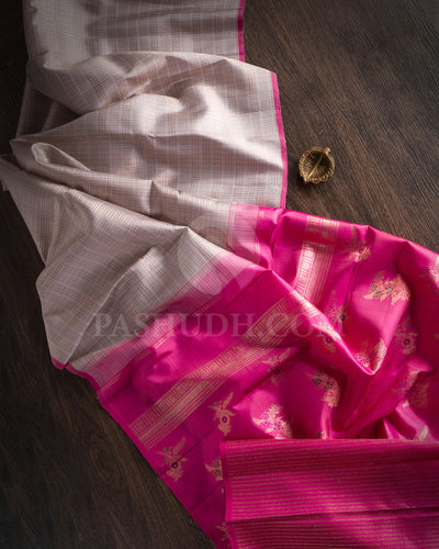 Grey And Punch Pink Borderless Kanjivaram Silk Saree - S1419(A)