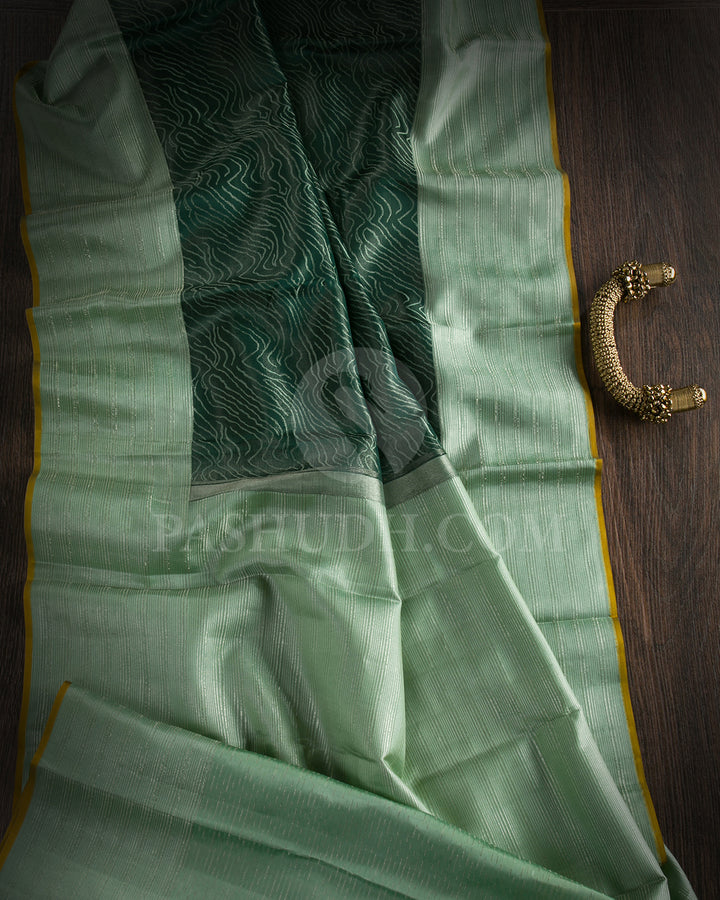 Bottle Green And Light Teal Kanjivaram Silk Saree - D507(H)