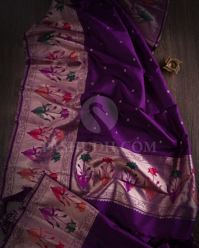 Purple Kanjivaram Silk Saree with Shimmer Border - S1389(A)