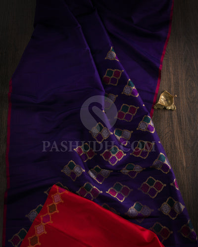 Royal Blue And Red Borderless Kanjivaram Silk Saree - S1362(A)