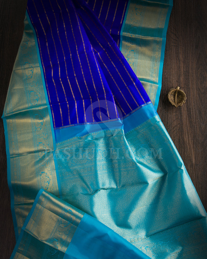 Bright Blue And Sky Blue Traditional Kanjivaram Silk Saree - SVJ63