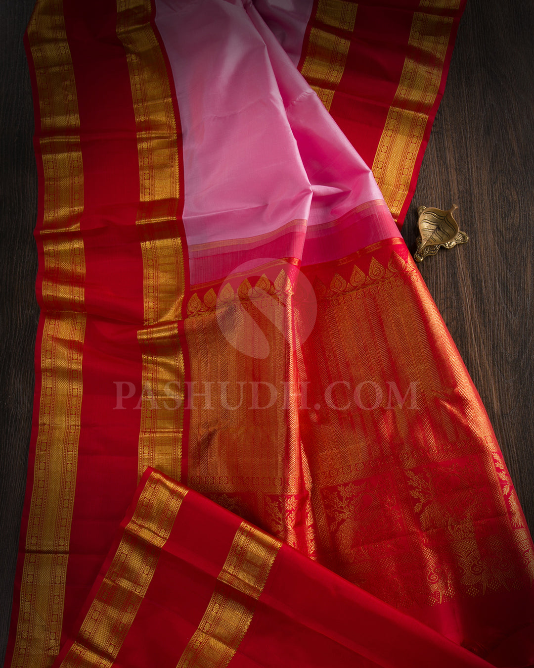 Baby Pink And Red Traditional Kanjivaram Silk Saree - SVJ84