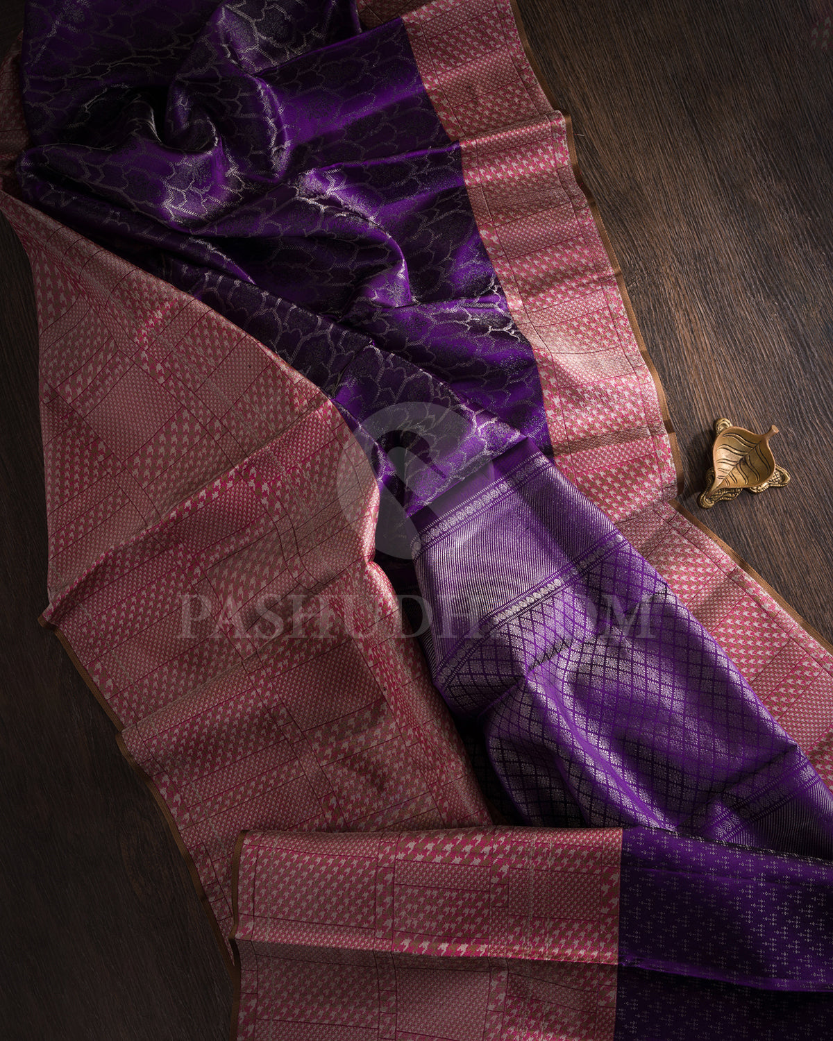 Violet, Grey And Pink Shimmer Kanjivaram Silk Saree - DJ352(A)