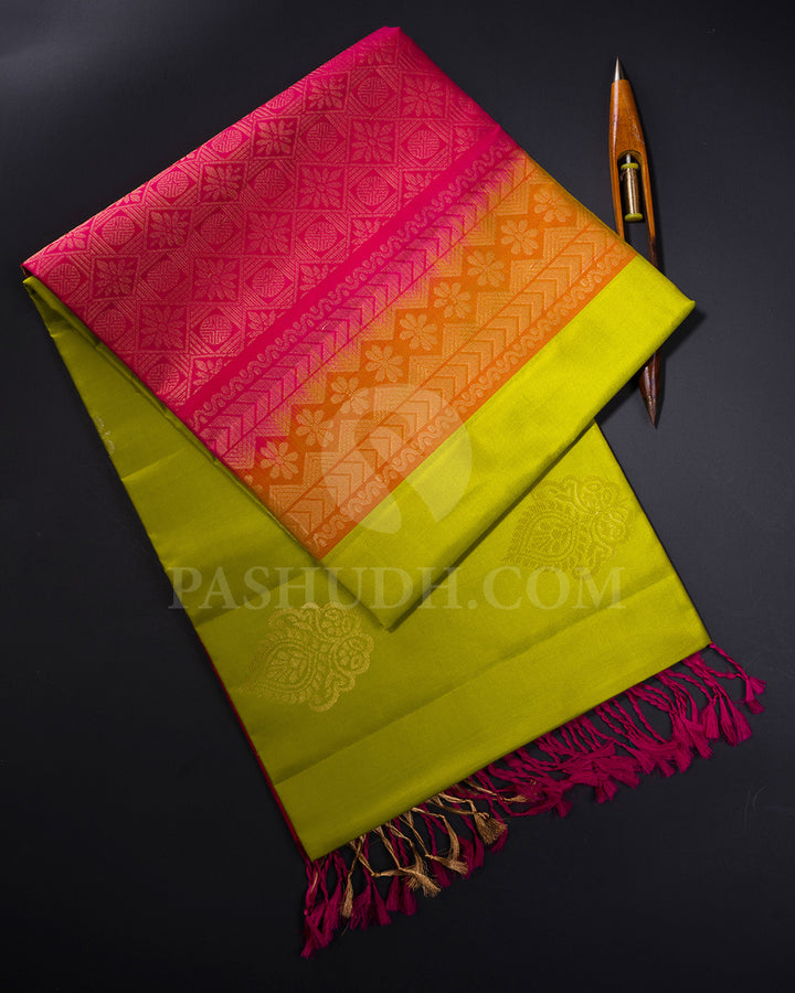 Parrot Green and Rani Pink Soft Silk Saree - AC9
