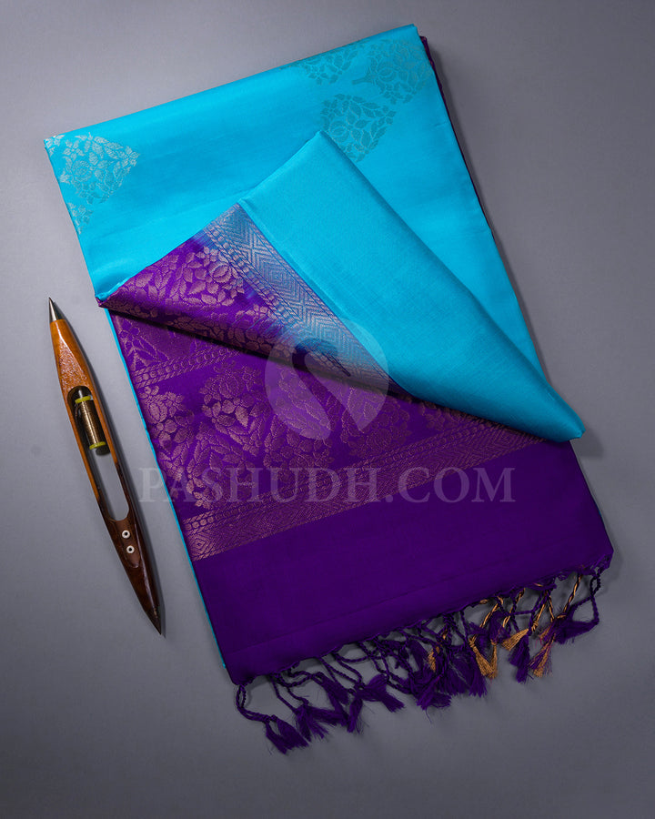 Light Blue and Violet Soft Silk Saree - AC38