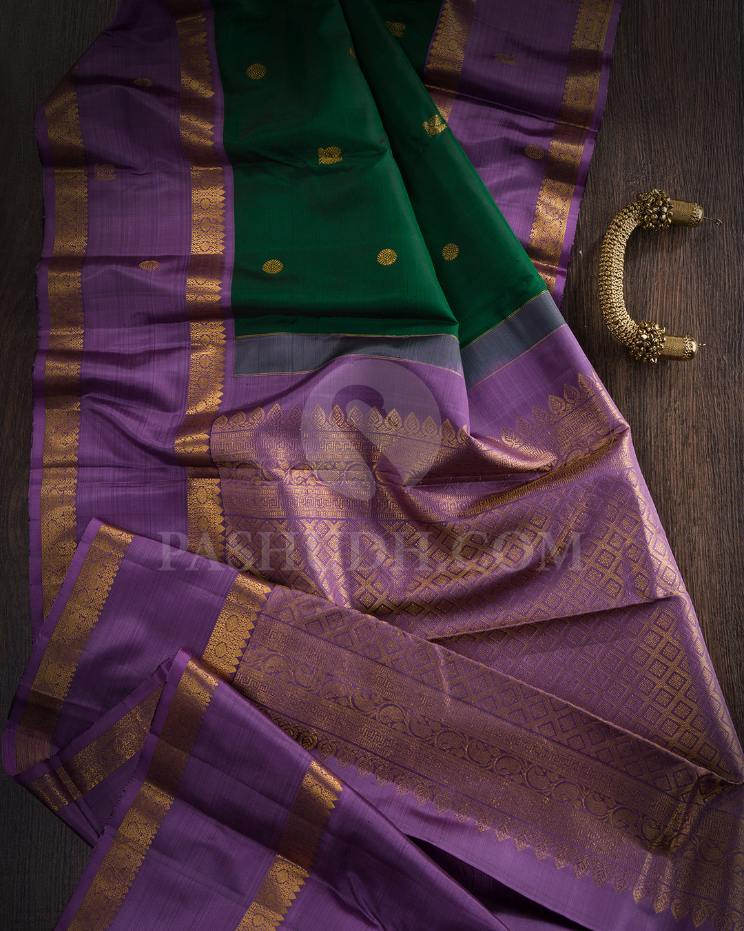 Forest Green And Dark Lavender Kanjivaram Silk Saree - BKF17