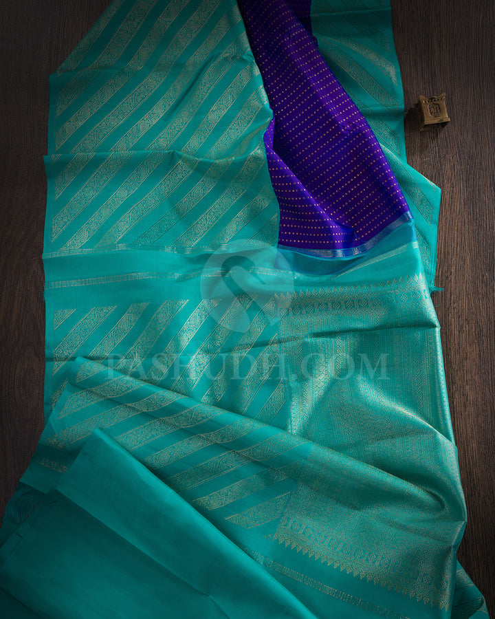 Royal Blue And Turquoise Blue Kanjivaram Silk Saree - BKB12