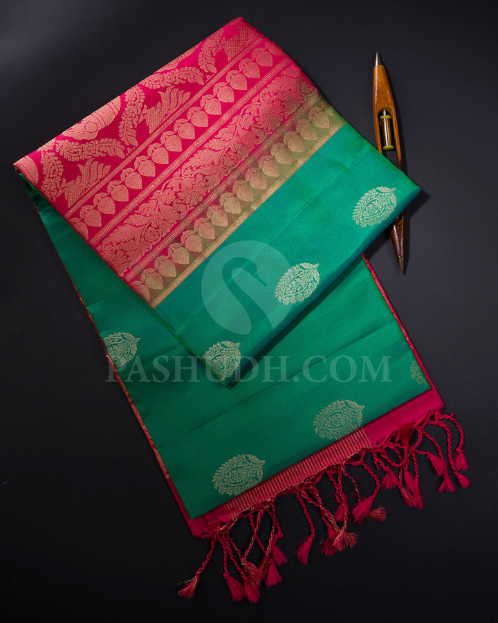Dual Shaded Green and Rouge Pink Soft Silk Saree - AC27