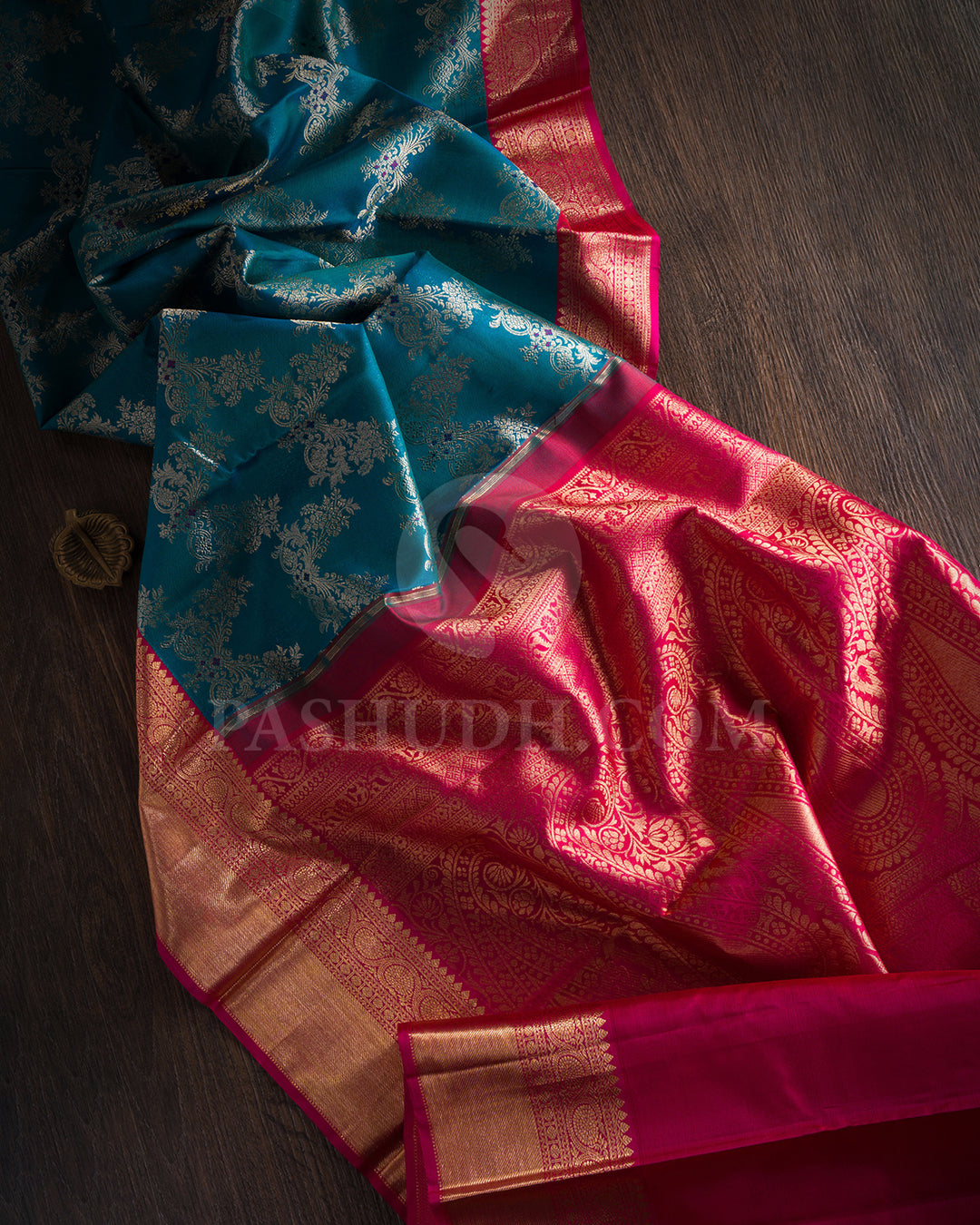 Peacock Blue And Rani Pink Kanjivaram Silk Saree - S1093(D)