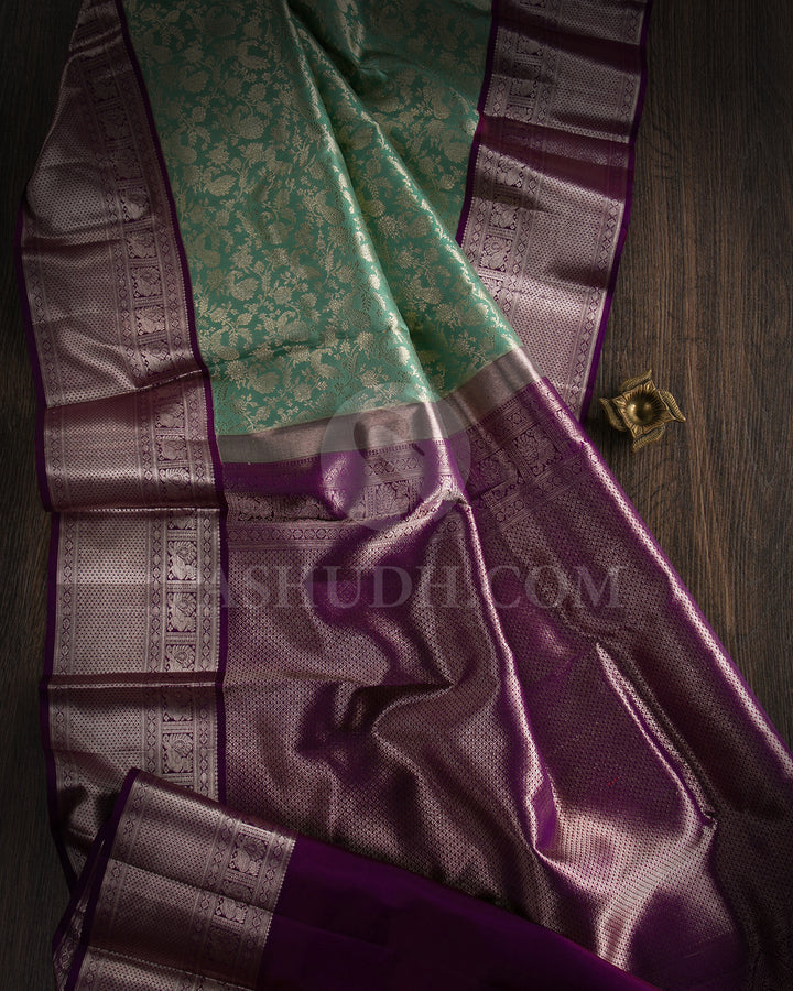 Pastel Teal, Blue And Violet Kanjivaram Silk Saree - S1151(E)