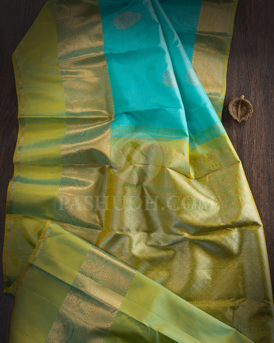 Turquoise Blue And Dual shaded Green Kanjivaram Silk Saree - BKF22